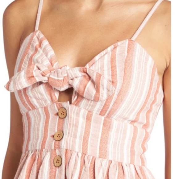 Roxy Under the Cali Sun Striped Mini Dress, Color Baked Clay Size S - Picture 2 of 16